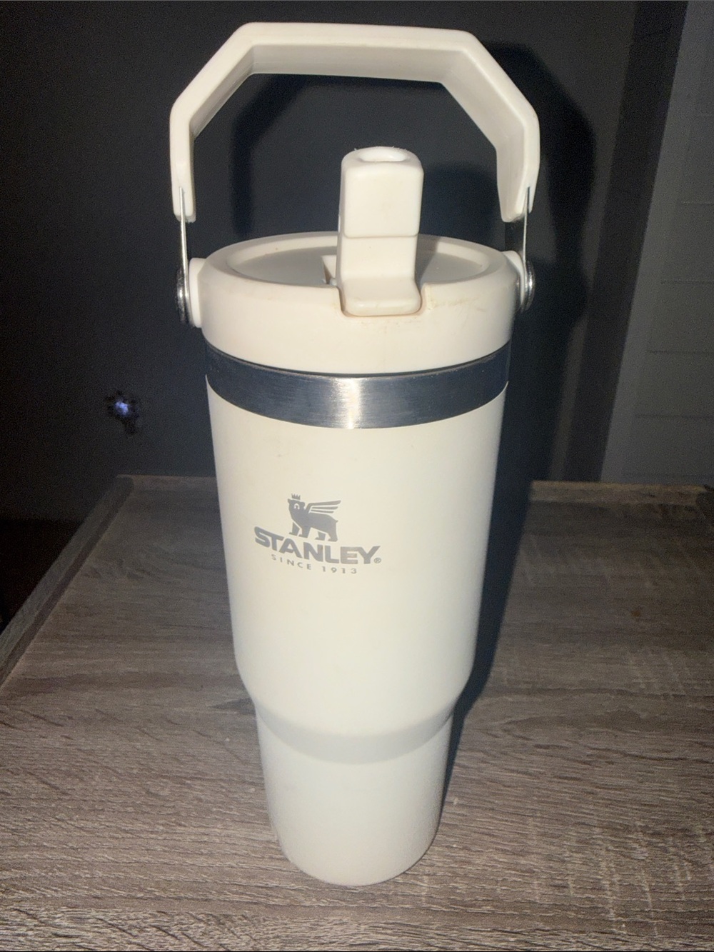 Stanley Cream and Silver Insulated Travel Cup with Foldable Handle
